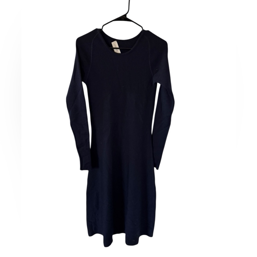 LEMAIRE Navy Long Sleeve Virgin Wool Midi Dress